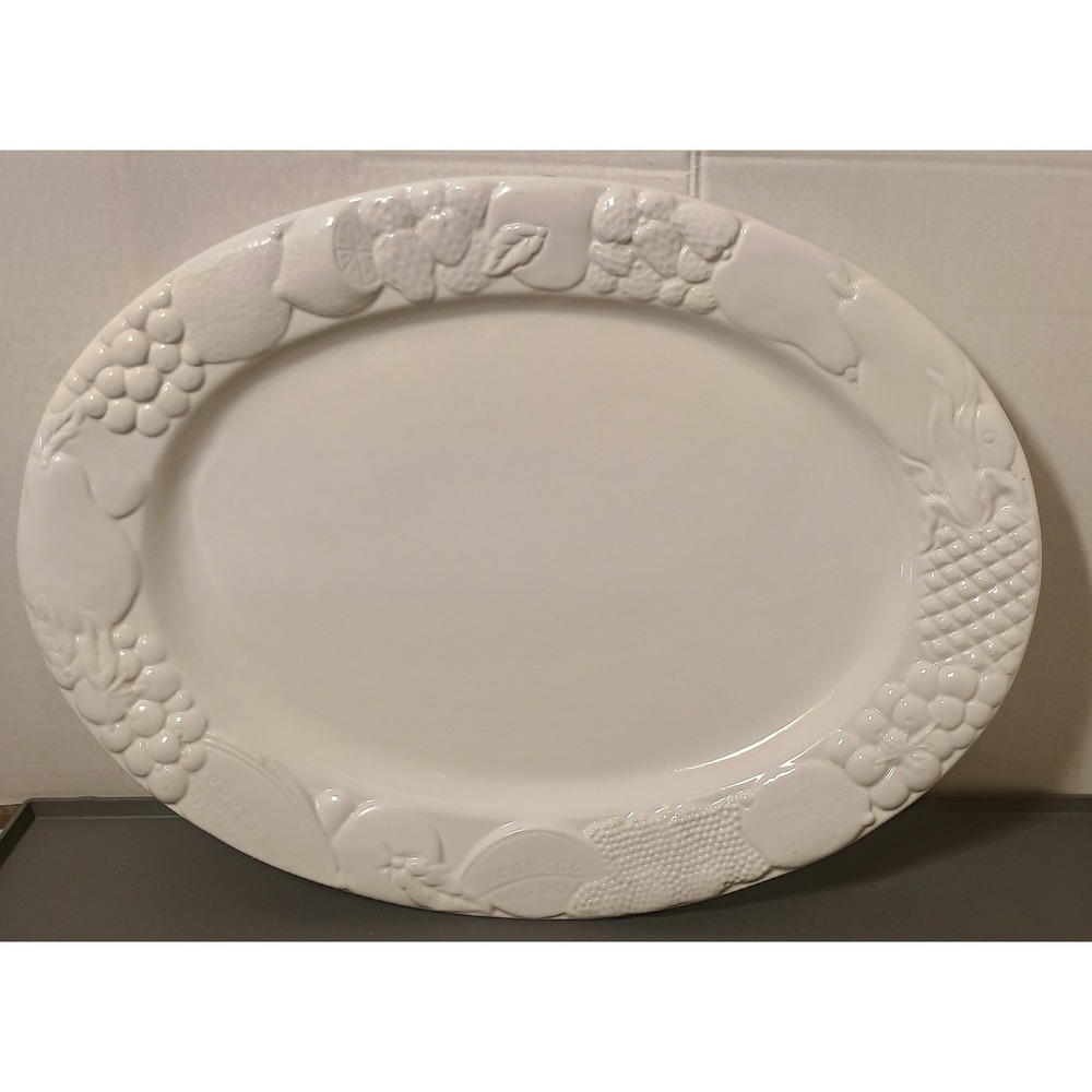 Gibson Everyday Serving Platter Unisex Large White Good Embossed Fruit Relief